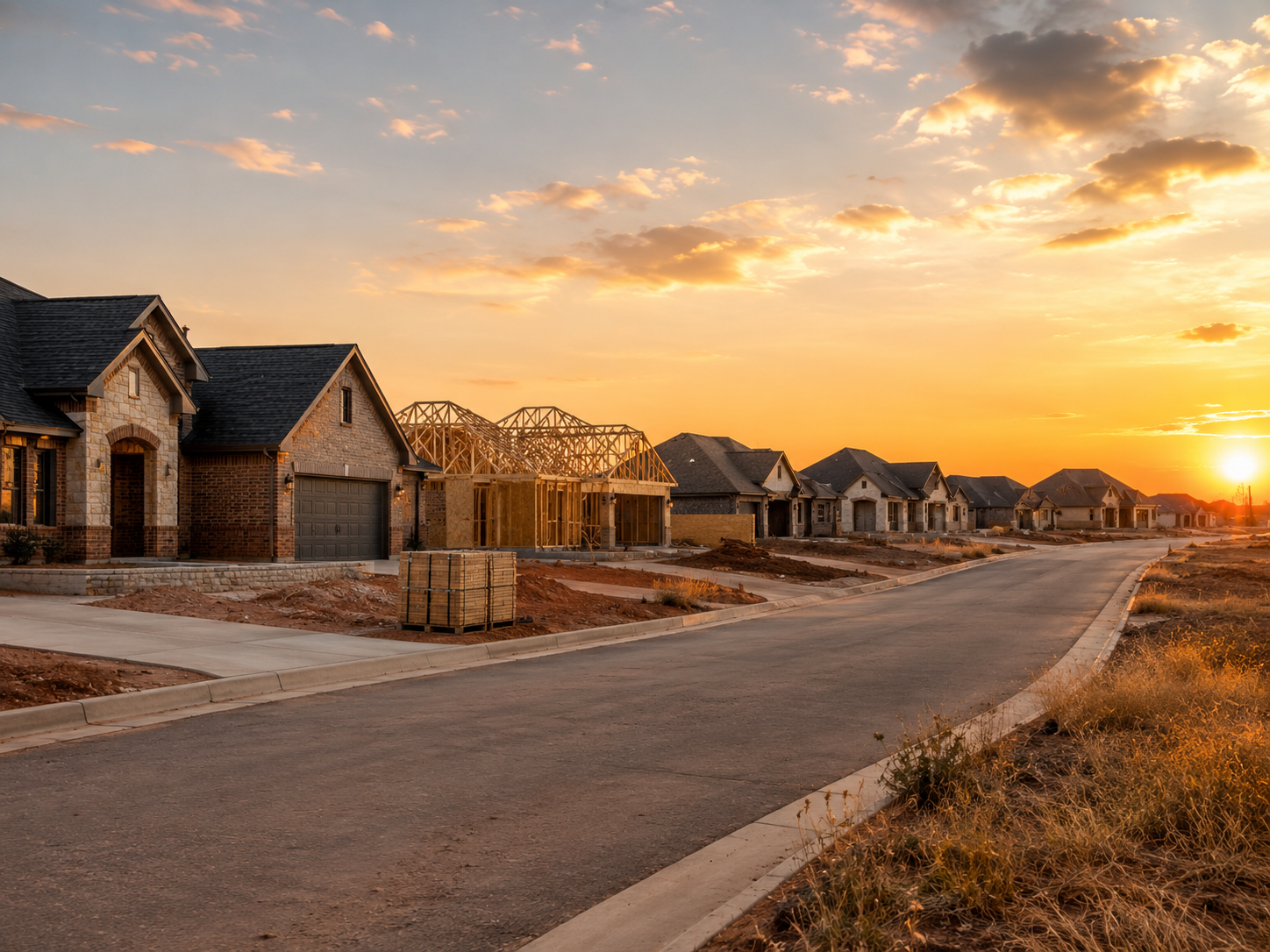 New construction homes taking shape in a developing West Texas community